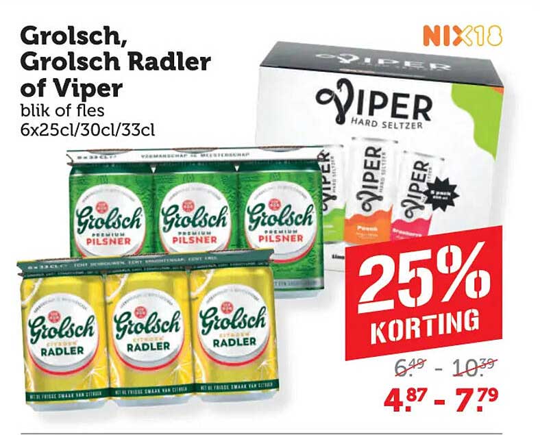 Grolsch, Grolsch Radler of Viper blik of fles 6x25cl/30cl/33cl 25% korting