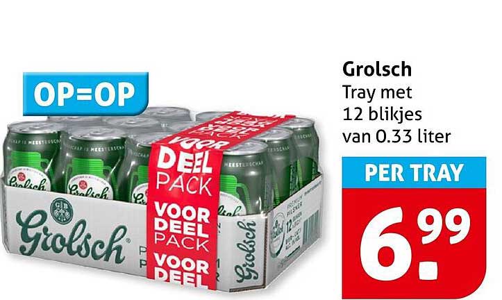 Grolsch Tray met 12 blikjes van 0.33 liter OP=OP
