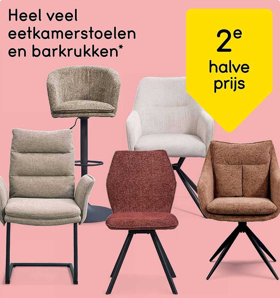 Heel veel eetkamerstoelen en barkrukken* 2e halve prijs
