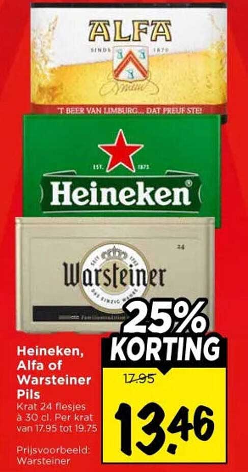 Heineken, Alfa of Warsteiner Pils 25% korting