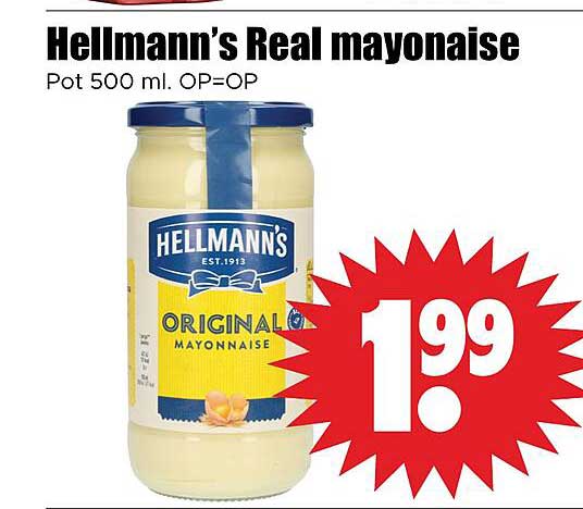 Hellmann's Real mayonaise Pot 500 ml. OP=OP