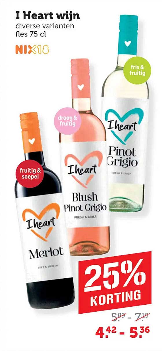 I Heart wijn diverse varianten fles 75 cl 25% korting