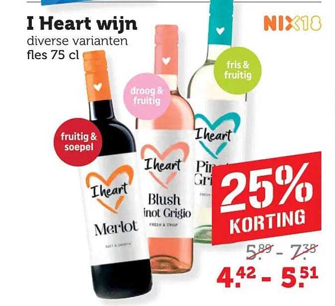 I Heart wijn diverse varianten fles 75 cl 25% korting
