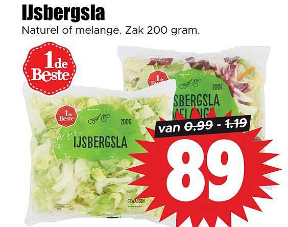IJsbergsla Natural of melange. Zak 200 gram.