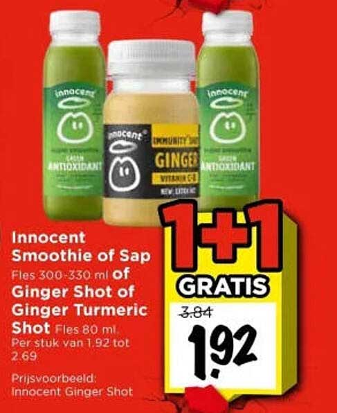 Innocent Smoothie of Sap Fles 300-330 ml of Ginger Shot of Ginger Turmeric Shot Fles 80 ml 1+1 GRATIS