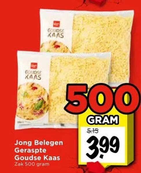 Jong Belegen Geraspte Goudse Kaas Zak 500 gram 500 GRAM