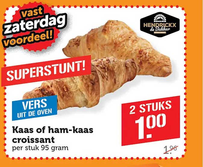 Kaas of ham-kaas croissant per stuk 95 gram 2 STUKS