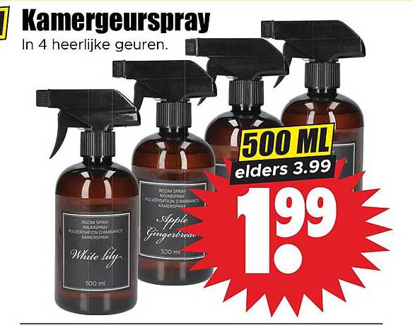 Kamergeurspray In 4 heerlijke geuren.