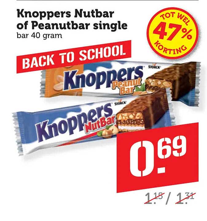 Knoppers Nutbar of Peanutbar single bar 40 gram BACK TO SCHOOL