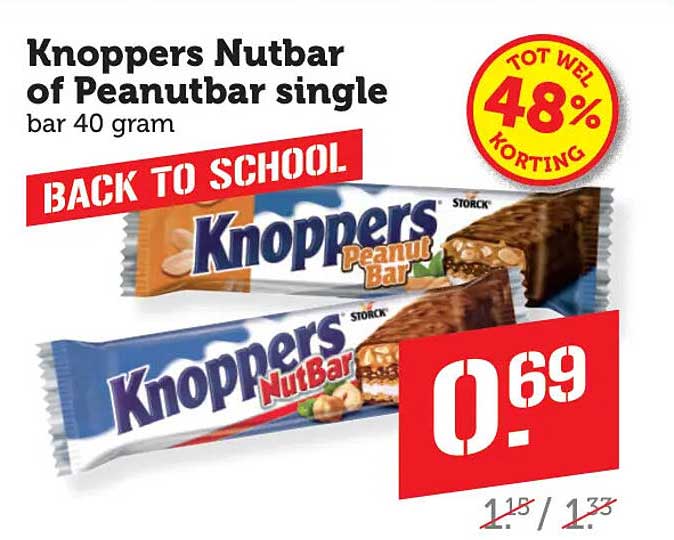 Knoppers Nutbar of Peanutbar single bar 40 gram BACK TO SCHOOL TOT WEL 48% KORTING