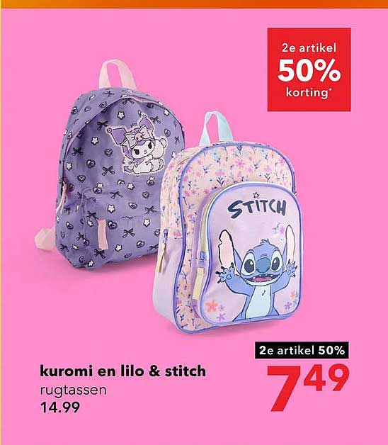 kuromi en lilo & stitch rugtassen 2e artikel 50%