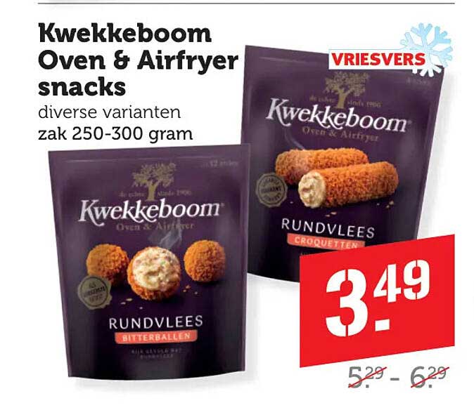 Kwekkeboom Oven & Airfryer snacks diverse varianten zak 250-300 gram VRIJSVERS