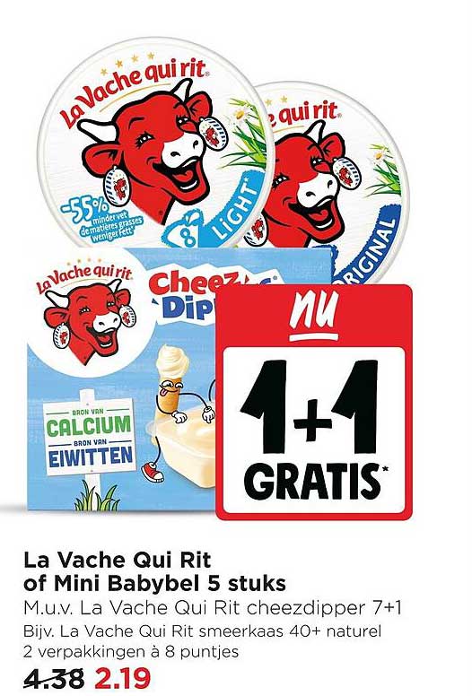 La Vache Qui Rit of Mini Babybel 5 stuks 1+1 gratis
