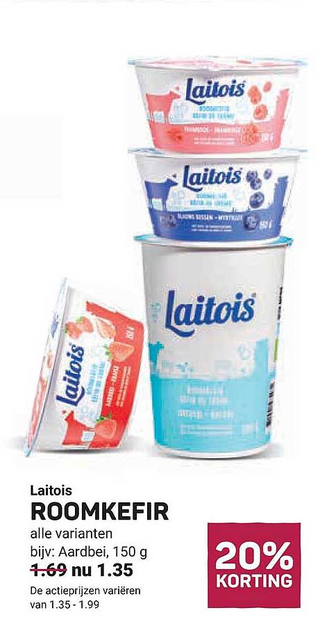 Laitois ROOMKEFIR alle varianten bijv. Aardbei, 150 g 20% KORTING