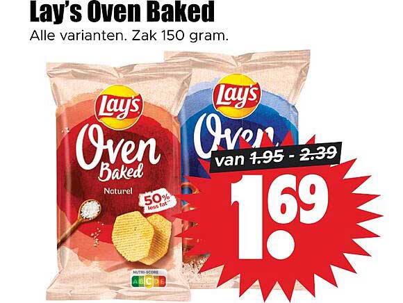 Lay's Oven Baked Alle varianten. Zak 150 gram.