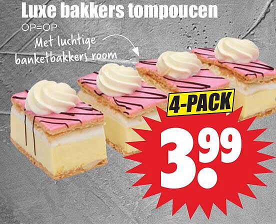Luxe hakers tompoucen OP=OP Met luchtige banketbakkers room 4-PACK