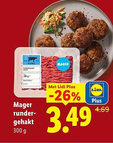 Mager rundergehakt 300 g Met Lidl Plus -26%
