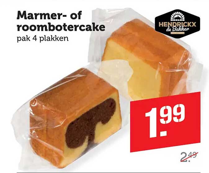 Marmer- of roombotercake pak 4 plakken