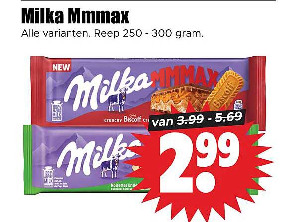 Milka Mmax Alle varianten. Reep 250 - 300 gram.