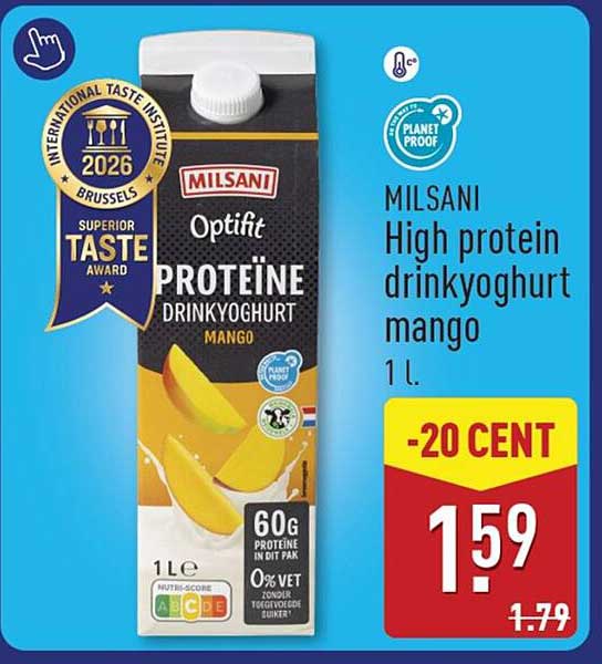 MILSANI High protein drinkyoghurt mango 1 L -20 CENT