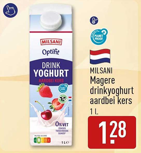 MILSANI Magere drinkyoghurt aardbei kers 1 l.