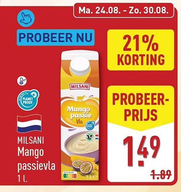 MILSANI Mango passievla 1 l. 21% KORTING PROBEER-PRIJS