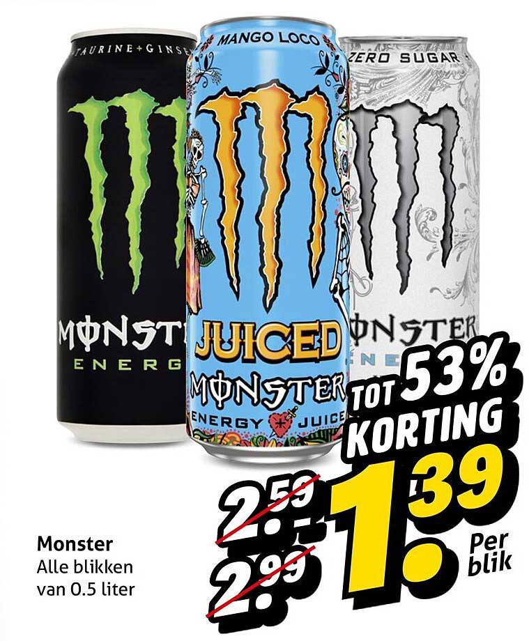 Monster Alle blikken van 0.5 liter Tot 53% korting
