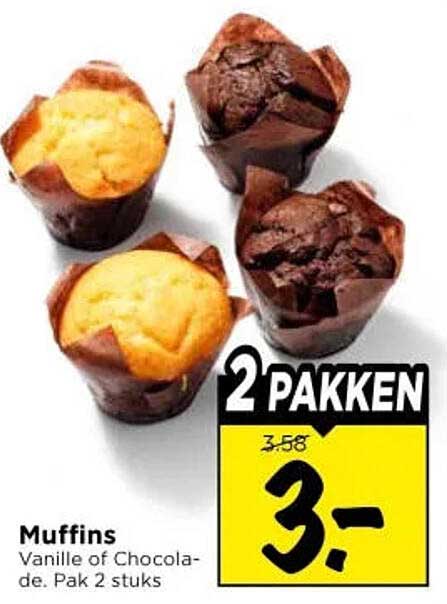 Muffins Vanille of Chocolade. Pak 2 stuks 2 pakken