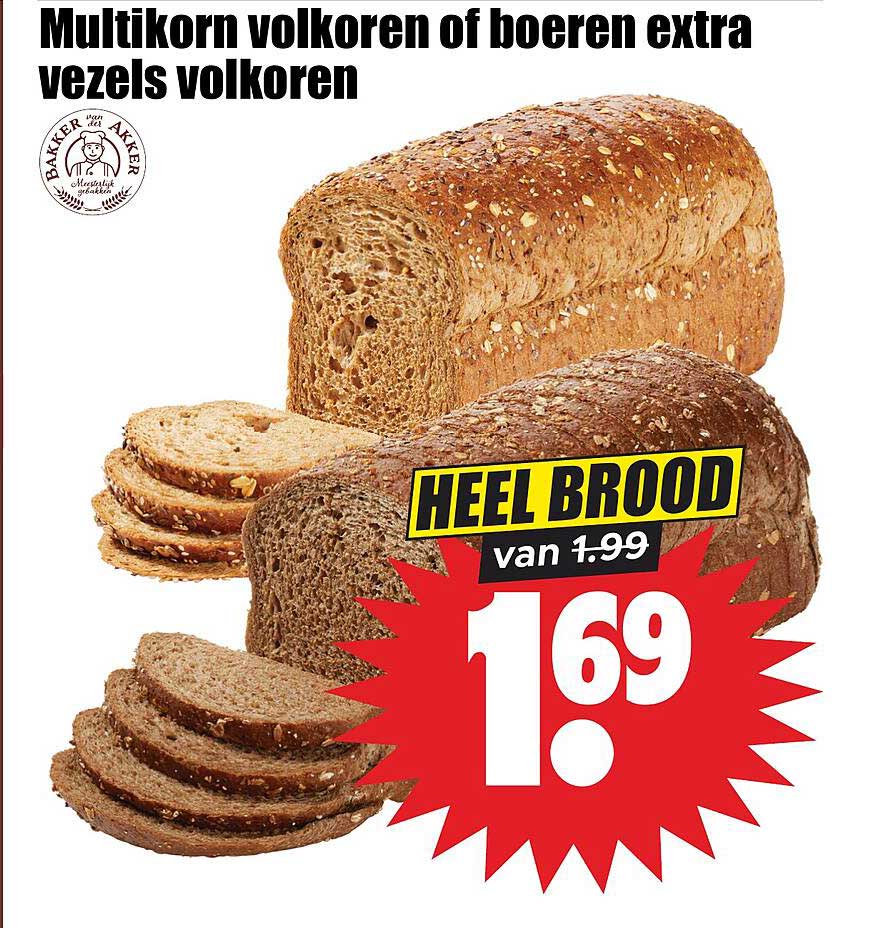 Multikorn volkoren of boeren extra vezels volkoren HEEL BROOD