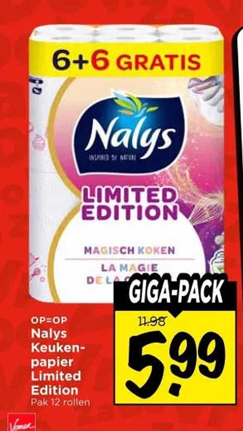 NalyS Keukenpapier Limited Edition Pak 12 rollen 6+6 GRATIS