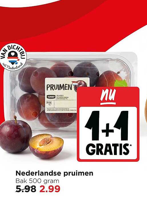 Nederlandse pruimen Bak 500 gram 1+1 GRATIS