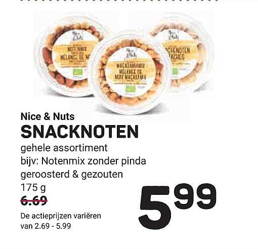 Nice & Nuts SNACKNOTEN gehele assortiment bijv.: Notenmix zonder pinda geroosterd & gezouten 175 g