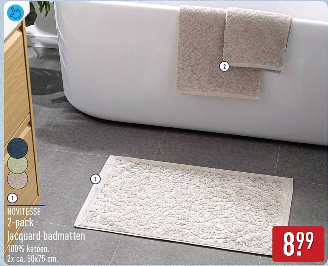 NOVITESSE 2-pack jacquard badmatten 100% katoen. 2x ca. 50x75 cm.