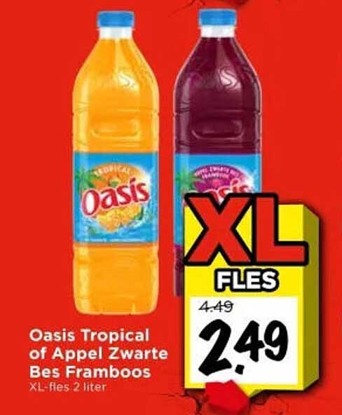 Oasis Tropical of Appel Zwarte Bes Framboos XL-fles 2 liter
