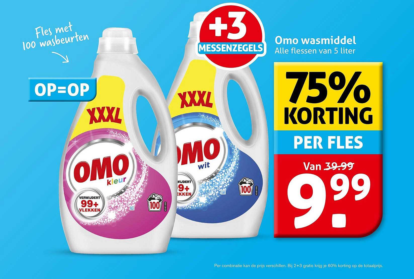 Omo wasmiddel Alle flessen van 5 liter 75% korting per fles