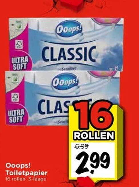 Ooops! Toiletpapier 16 rollen, 3-laags