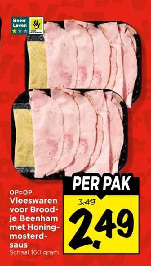 OP=OP Vleeswaren voor Broodje Beenham met Honing-mosterdsaus Schaal 160 gram