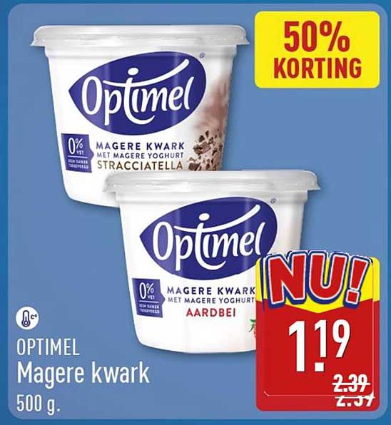 OPTIMEL Magere kwark 500 g 50% korting