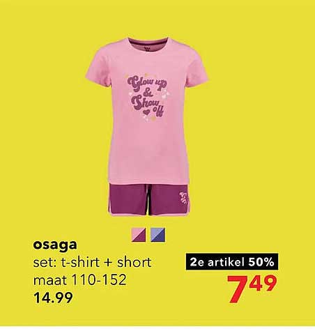 osaga set: t-shirt + short maat 110-152 2e artikel 50%