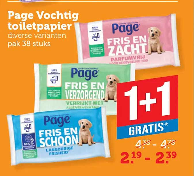 Page Vochtig toiletpapier diverse varianten pak 38 stuks 1+1 gratis
