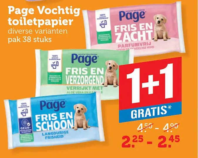 Page Vochtig toiletpapier diverse varianten pak 38 stuks 1+1 gratis