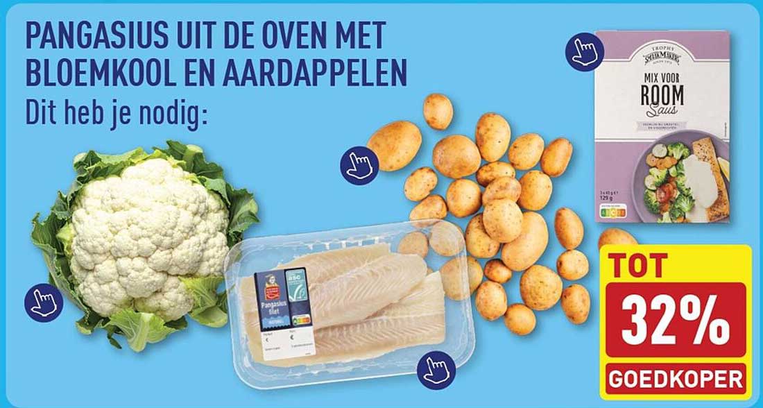 PANGASIUS UIT DE OVEN MET BLOEMKOOL EN AARDAPPELEN