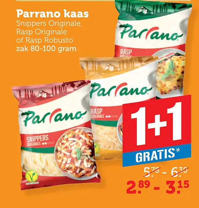 Parrano kaas Snippers Originele, Rasp Originele of Rasp Robusto zak 80-100 gram 1+1 gratis