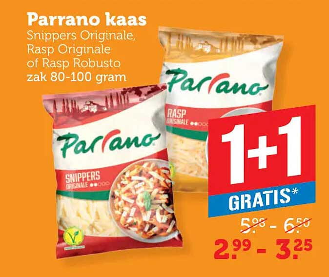 Parrano kaas Snippers Originele, Rasp Originele of Rasp Robusto zak 80-100 gram 1+1 GRATIS