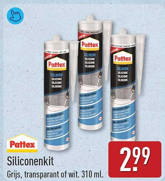 Pattex Siliconenkit Grijs, transparant of wit. 310 ml.
