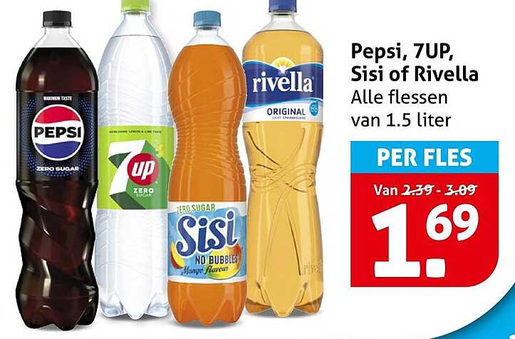 Pepsi, 7UP, Sisi of Rivella Alle flessen van 1.5 liter PER FLES
