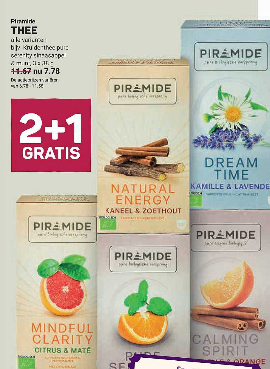 Piramide THEE alle varianten, bijv: Kruidenthee pure serenity sinaasappel & munt, 3 x 38 g 2+1 GRATIS
