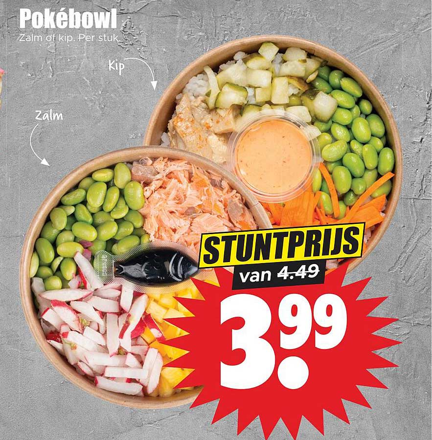 Pokébowl Zalm of kip. Per stuk. STUNTPRIJS