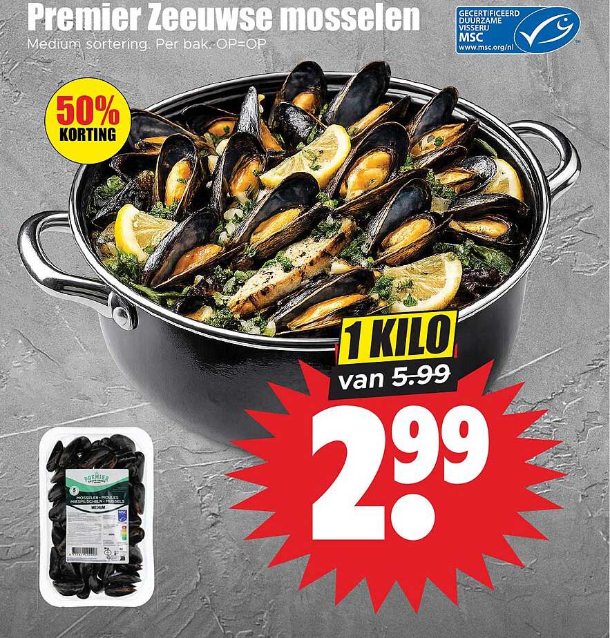Premier Zeeuwse mosselen 1 kilo 50% korting
