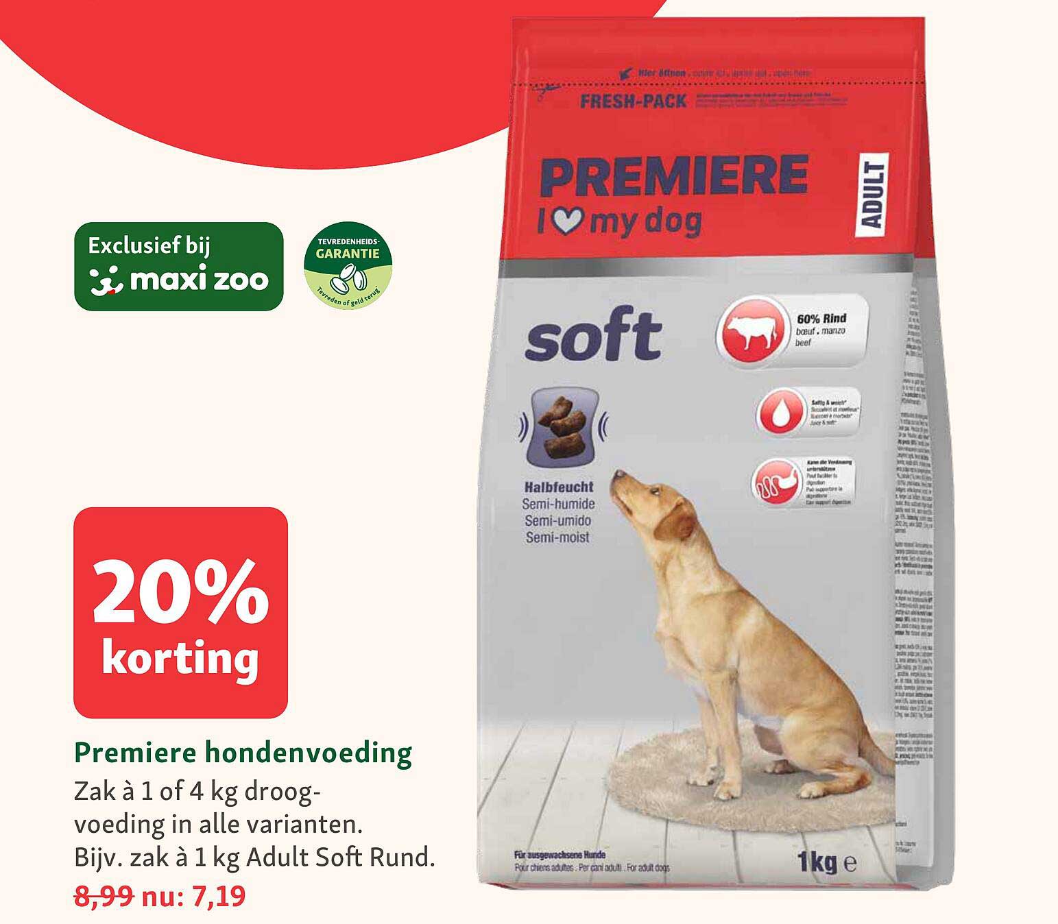 Premiere hondenvoeding 20% korting